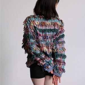 Paula Sweet Muslin Mink Made in USA Cambray Fringe Long Sleeve Top Multicolor L